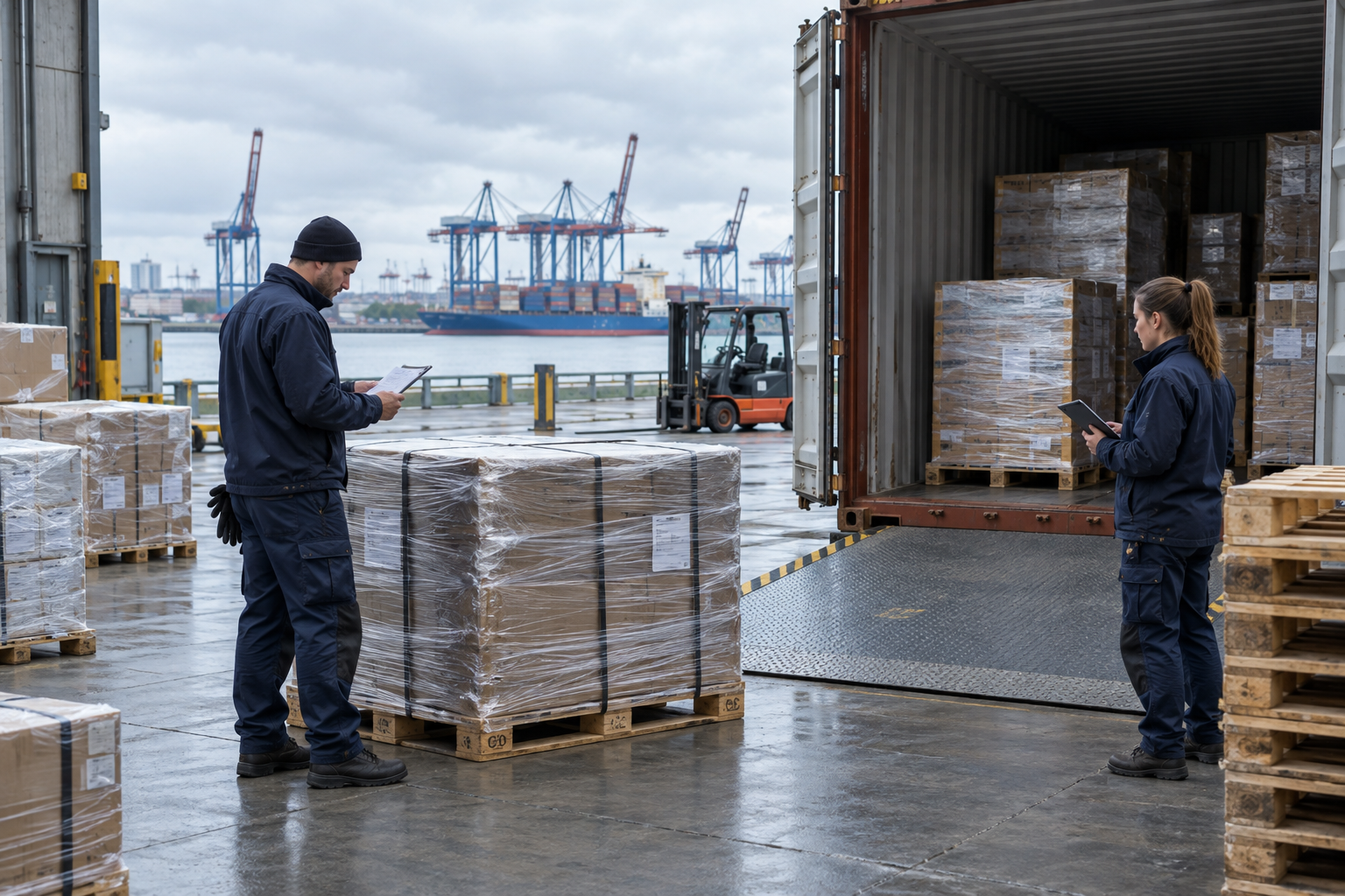 Freight being checked in a bonded warehouse